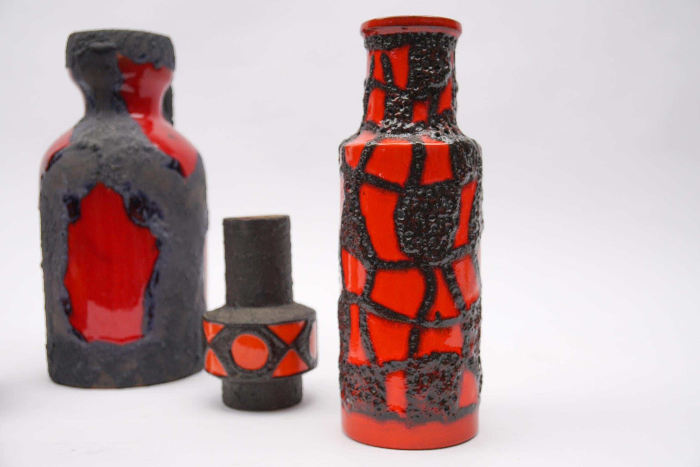 Céramique Ensemble de 4 vases en céramique de lave grasse rouge et orange, années 1960, Allemagne en vente