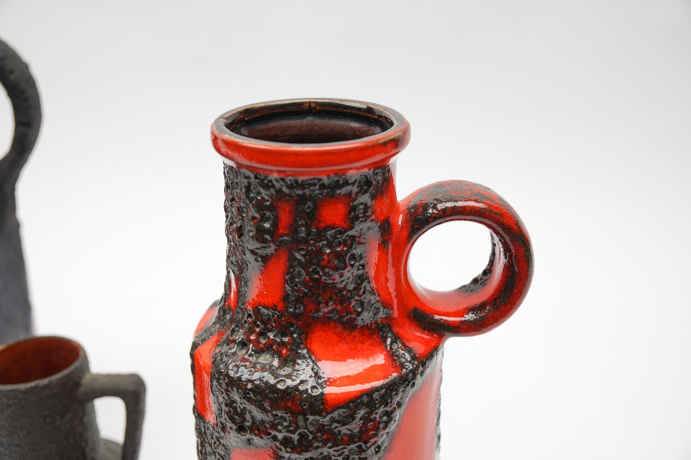 Set di 4 vasi in ceramica lavica rossa e arancione, Germania, anni '60 in vendita 2