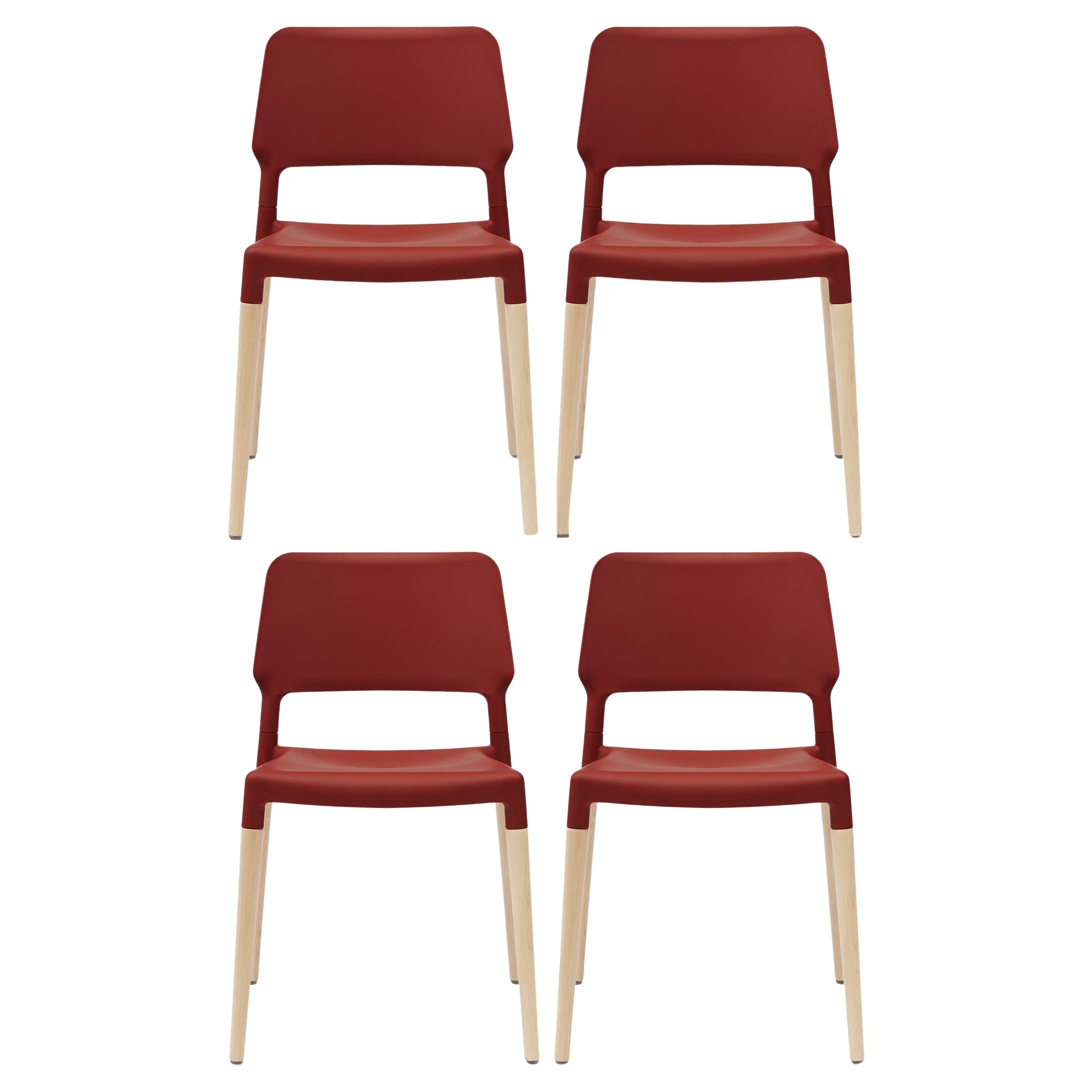 Lot de 4 chaises de salle à manger contemporaines Belloch en bois de Beeche rouge par Lagranja Design