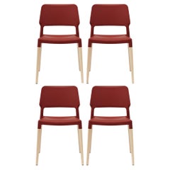 Set of 4 Red Beech wood Belloch Contemporary Art Dining Chair by Lagranja Design
