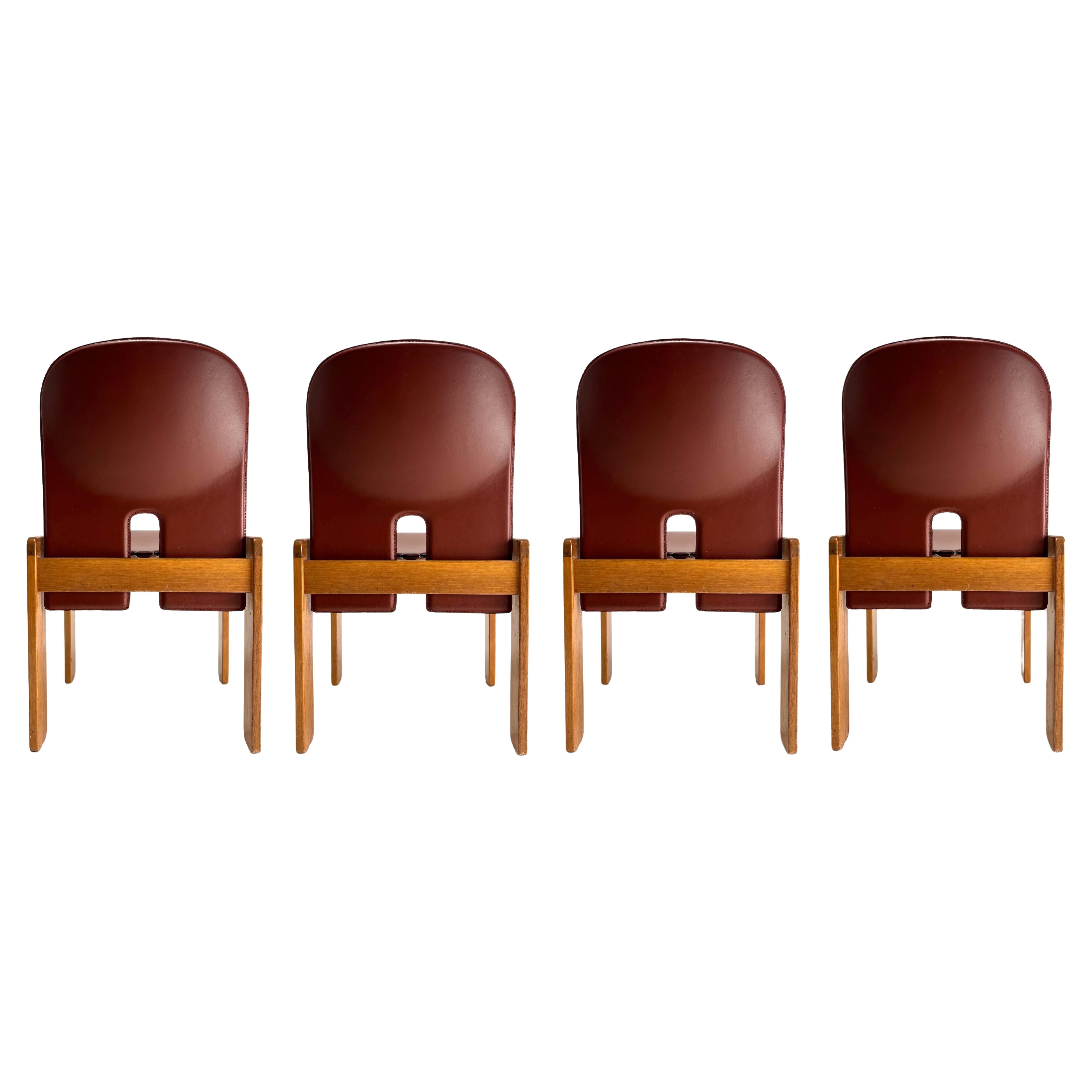4er-Set  Rote Lederstühle "121" von Tobia Scarpa für Cassina, Italien, 1967 im Angebot