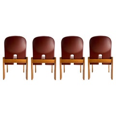 4er-Set  Rote Lederstühle "121" von Tobia Scarpa für Cassina, Italien, 1967