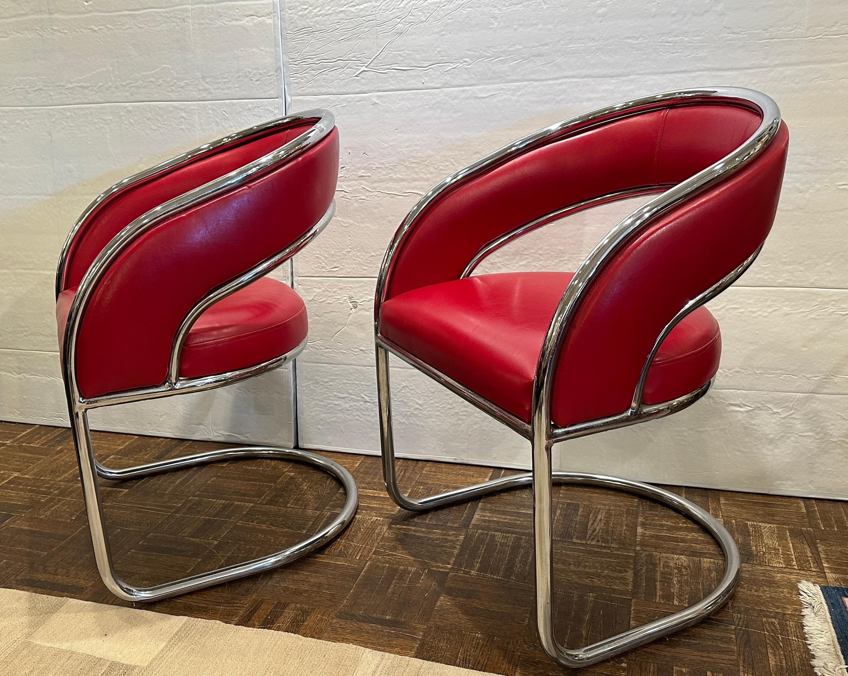 Mid-20th Century Set of 4 Red Leather Lounge Chairs, Mid Century  For Sale