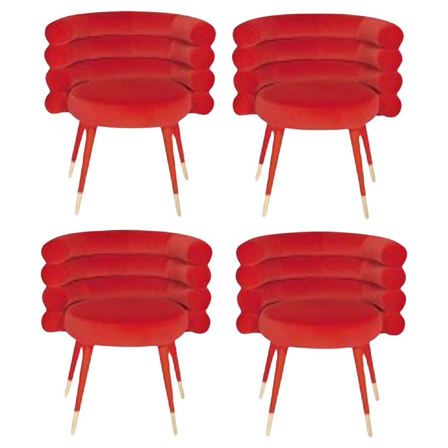 Set of 4 Red Marshmallow Dining Chairs by Royal Stranger For Sale