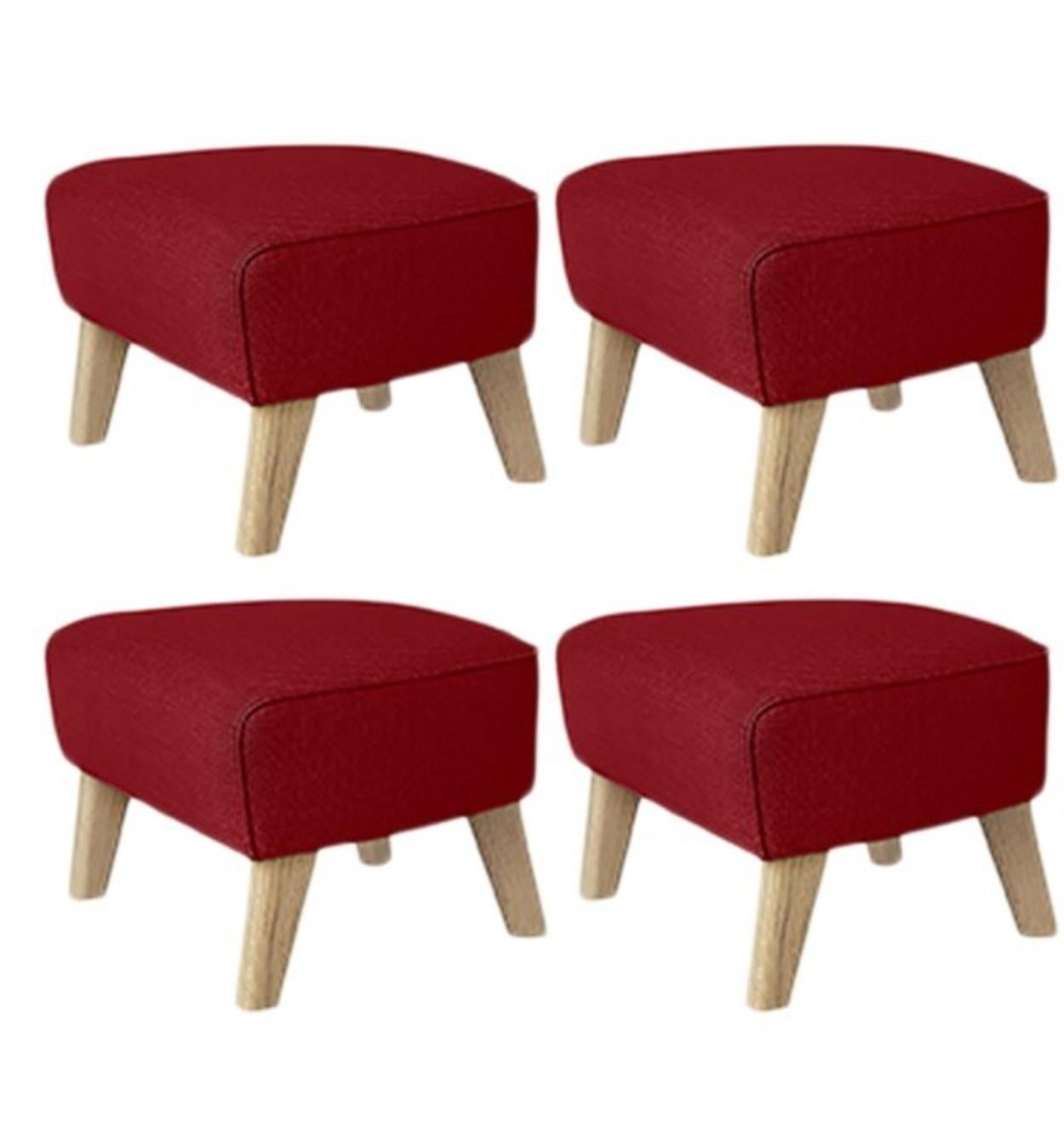 Set of 4 red, natural oak Raf Simons Vidar 3 my own chair footstool by Lassen
Dimensions: w 56 x d 58 x h 40 cm 
Materials: Textile
Also Available: Other colors available.

The My Own Chair footstool has been designed in the same spirit as