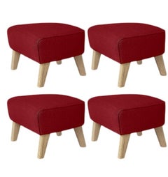 Set of 4 Red, Natural Oak Raf Simons Vidar 3 My Own Chair Footstool by Lassen