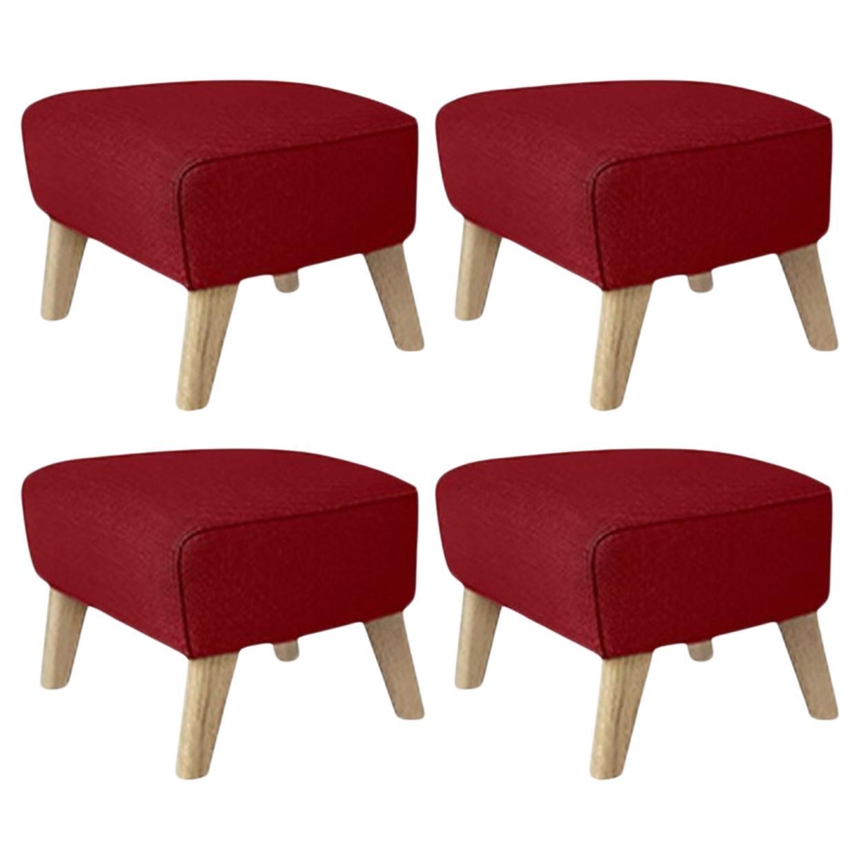 Set of 4 Red, Natural Oak Raf Simons Vidar 3 My Own Chair Footstool by Lassen For Sale