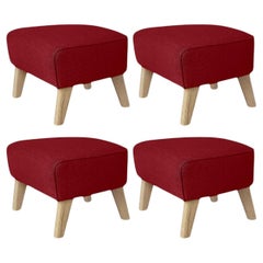 Set of 4 Red, Natural Oak Raf Simons Vidar 3 My Own Chair Footstool by Lassen