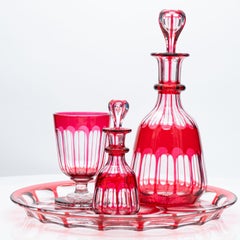 Set of 4 Red Overlay Crystal items, Czech Republic, 1930