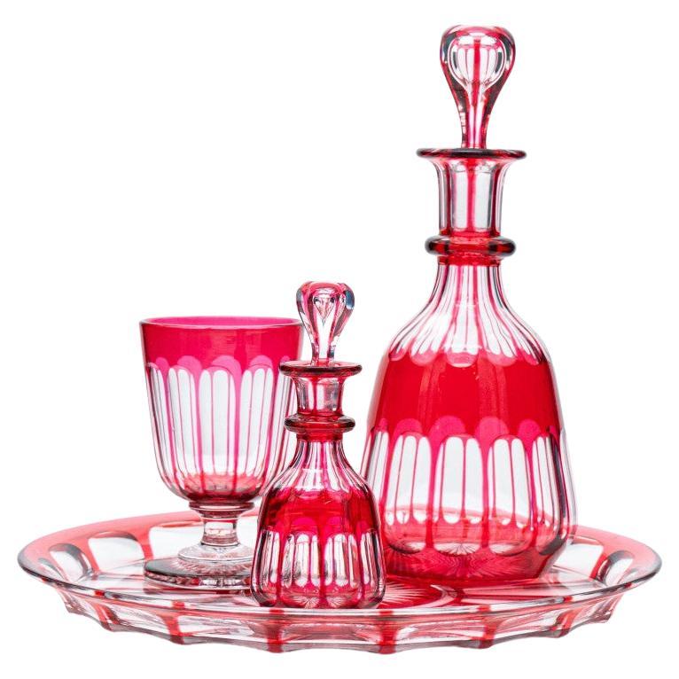 Set of 4 Red Overlay Crystal items, Czech Republic, 1930