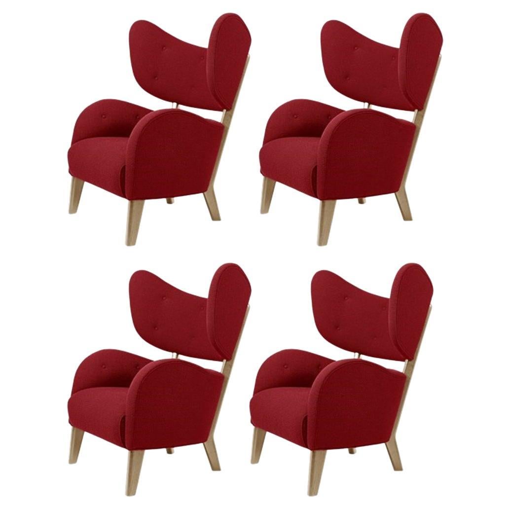 Set of 4 Red Raf Simons Vidar 3 Natural Oak My Own Chair Lounge Chairs by Lassen