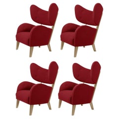 Set of 4 Red Raf Simons Vidar 3 Natural Oak My Own Chair Lounge Chairs by Lassen