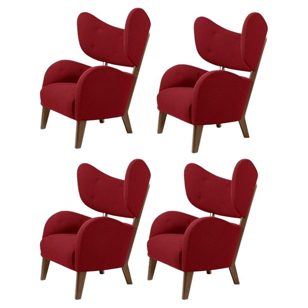 Set of 4 Red Raf Simons Vidar 3 Smoked Oak My Own Lounge Chair by Lassen For Sale