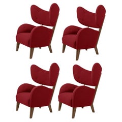 Set of 4 Red Raf Simons Vidar 3 Smoked Oak My Own Lounge Chair by Lassen