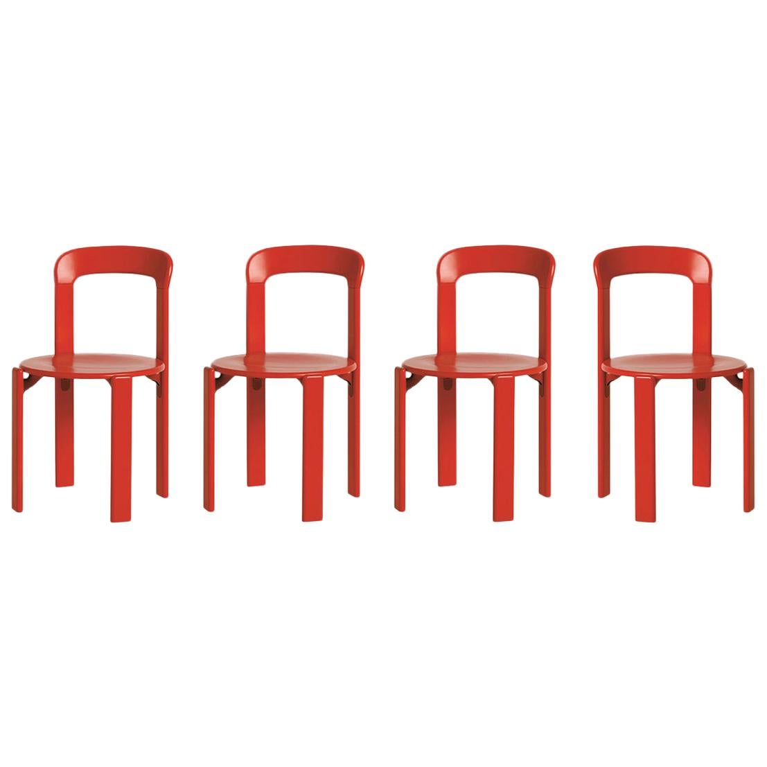 Set of 4 Red Rey Chairs by Dietiker, a Swiss Icon since 1971