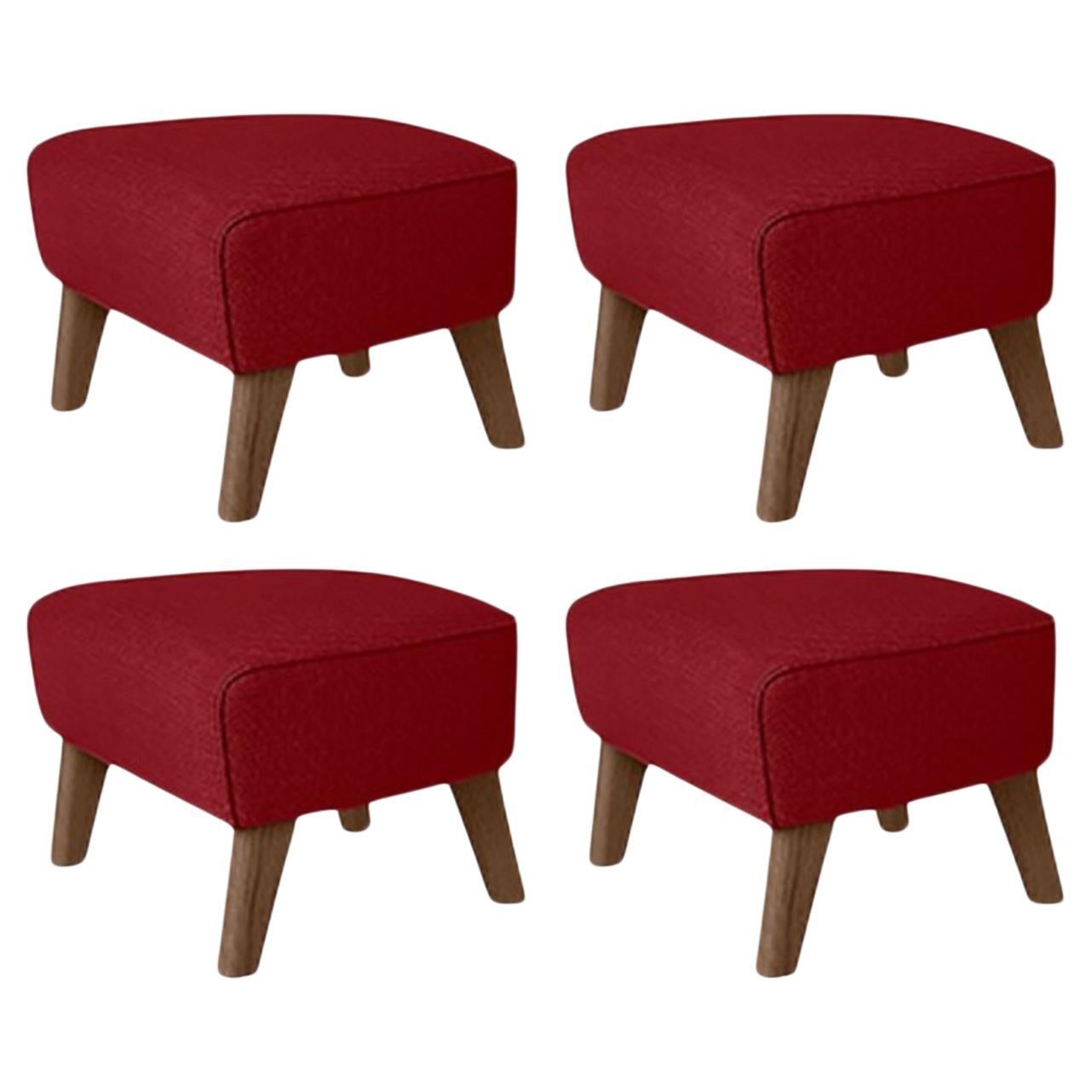 Set of 4 Red, Smoked Oak Raf Simons Vidar 3 My Own Chair Footstool by Lassen For Sale