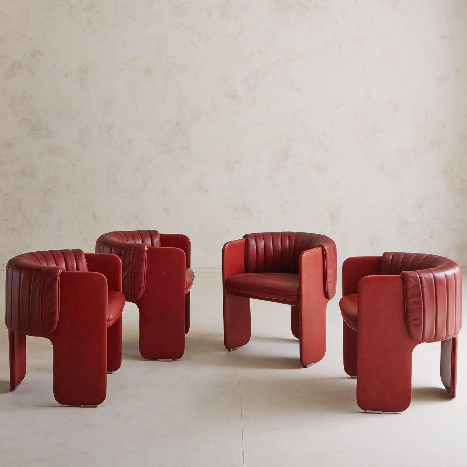 Modern Set of 4 Red Vegan Leather Chairs by Luigi Massoni for Poltrona Frau, Italy 1980