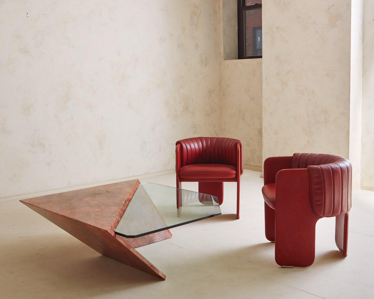 Set of 4 Red Vegan Leather Chairs by Luigi Massoni for Poltrona Frau, Italy 1980 In Good Condition In Chicago, IL