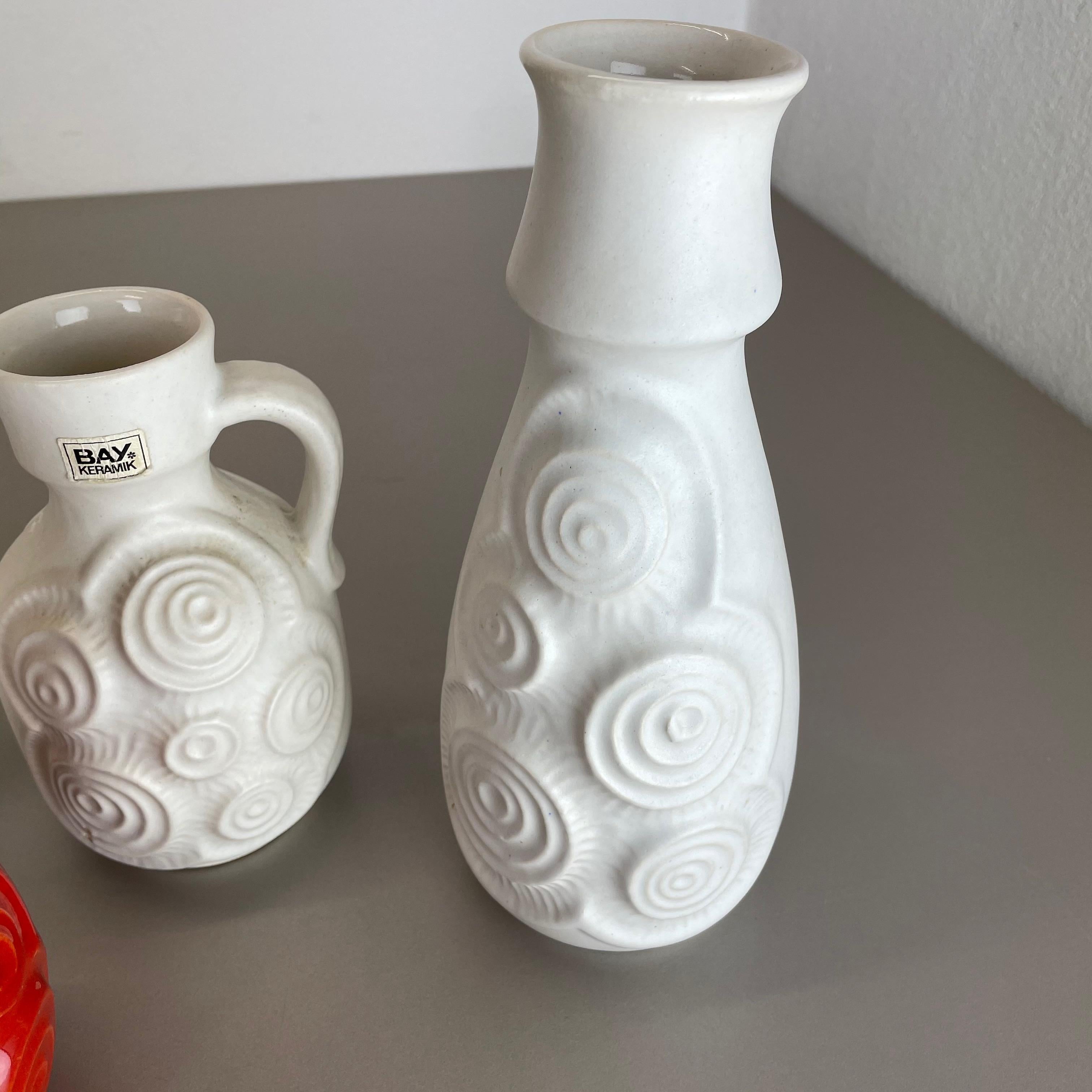 Set of 4 Red-White Fat Lava Op Art Pottery Vases by Bay Ceramics, Germany For Sale 12