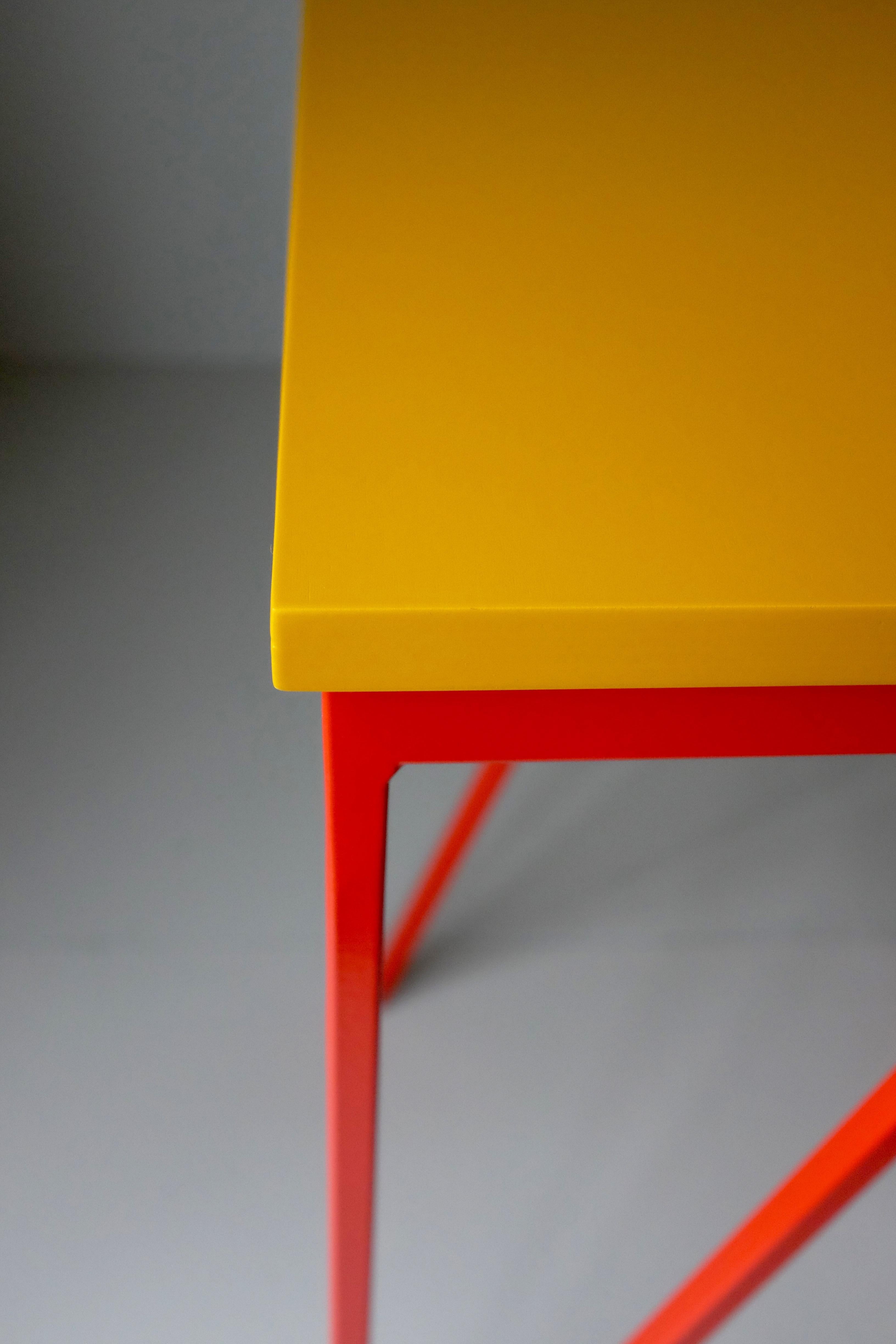 Contemporary Set of 4 Red & Yellow Colour Play Steel and Wood Stools For Sale