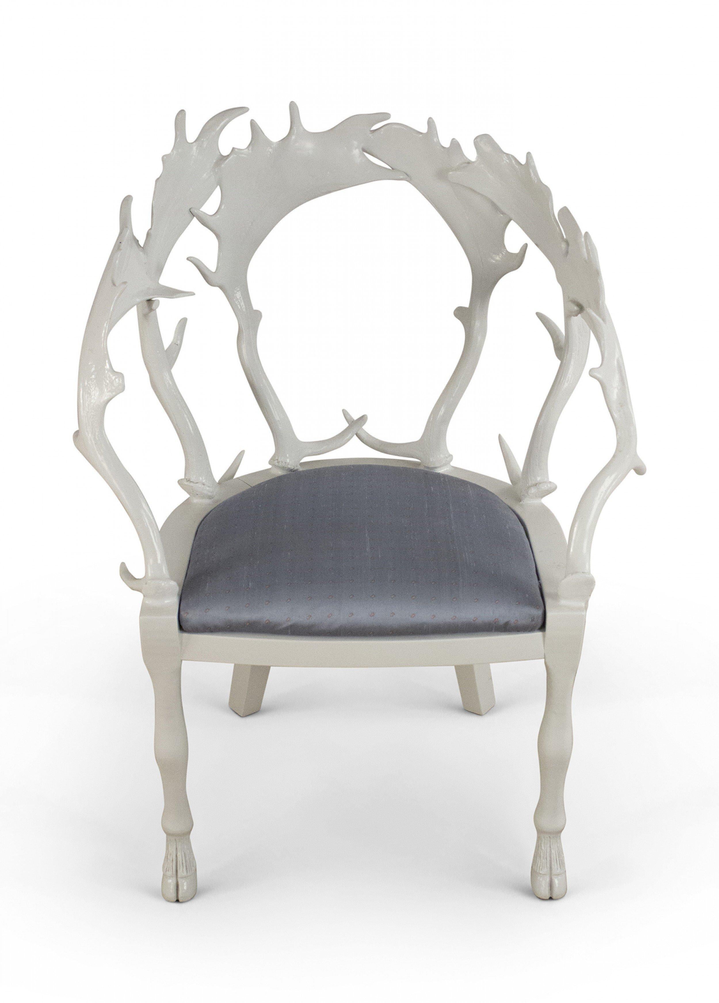 20th Century Set of 4 Redmile Postmodern English White Lacquered Fantasy Horn Chairs For Sale