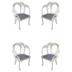 Vintage Set of 4 Redmile Postmodern English White Lacquered Fantasy Horn Chairs