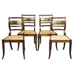 Set of 4 Regency Brass Inlaid Dining Chairs