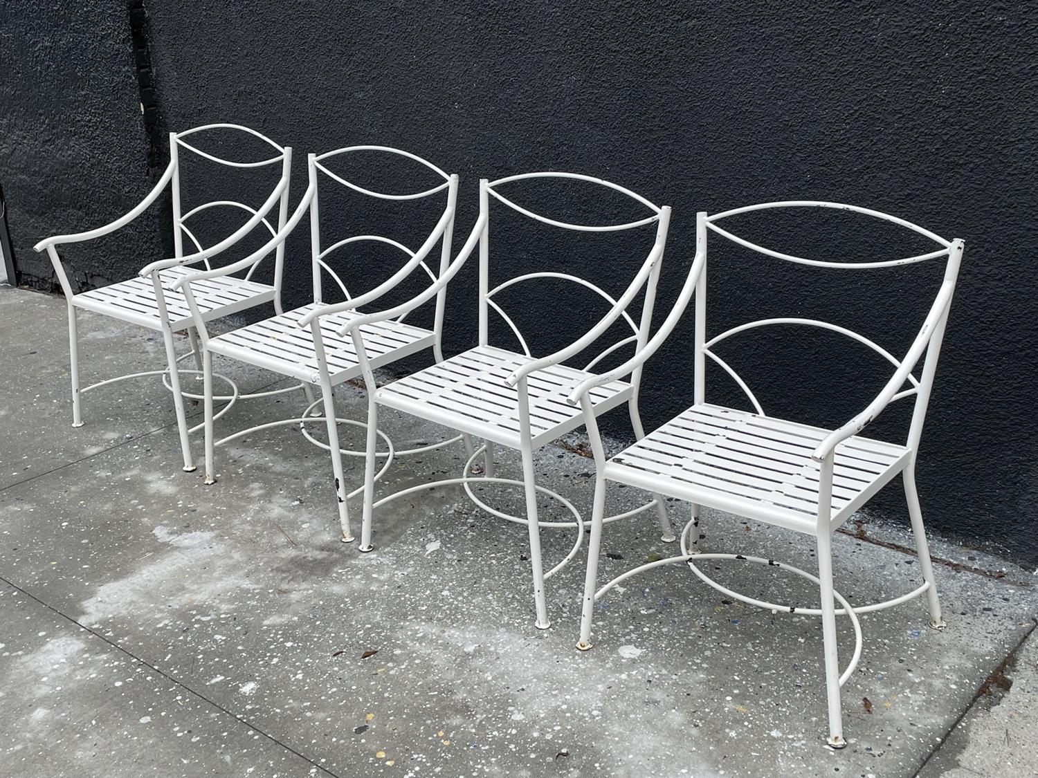 Stunning Set of 4 Regency Style Wrought Iron Armchairs – perfect for adding a touch of elegance to any indoor or outdoor space.

Crafted from high-quality wrought iron and a powder coat finish, these chairs are built to last and feature a timeless