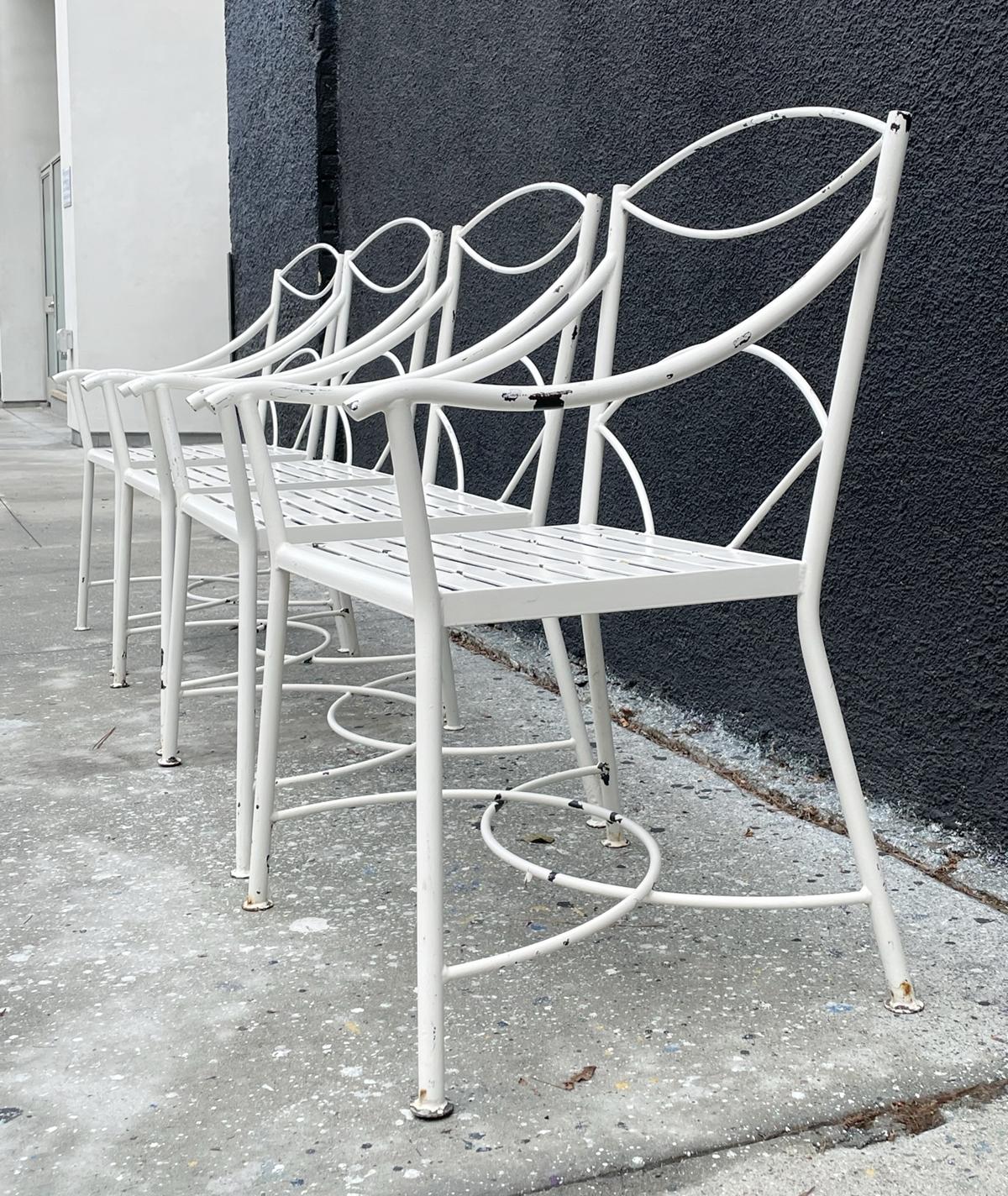 Late 20th Century Set of 4 Regency Style Wrought Iron Armchairs For Sale