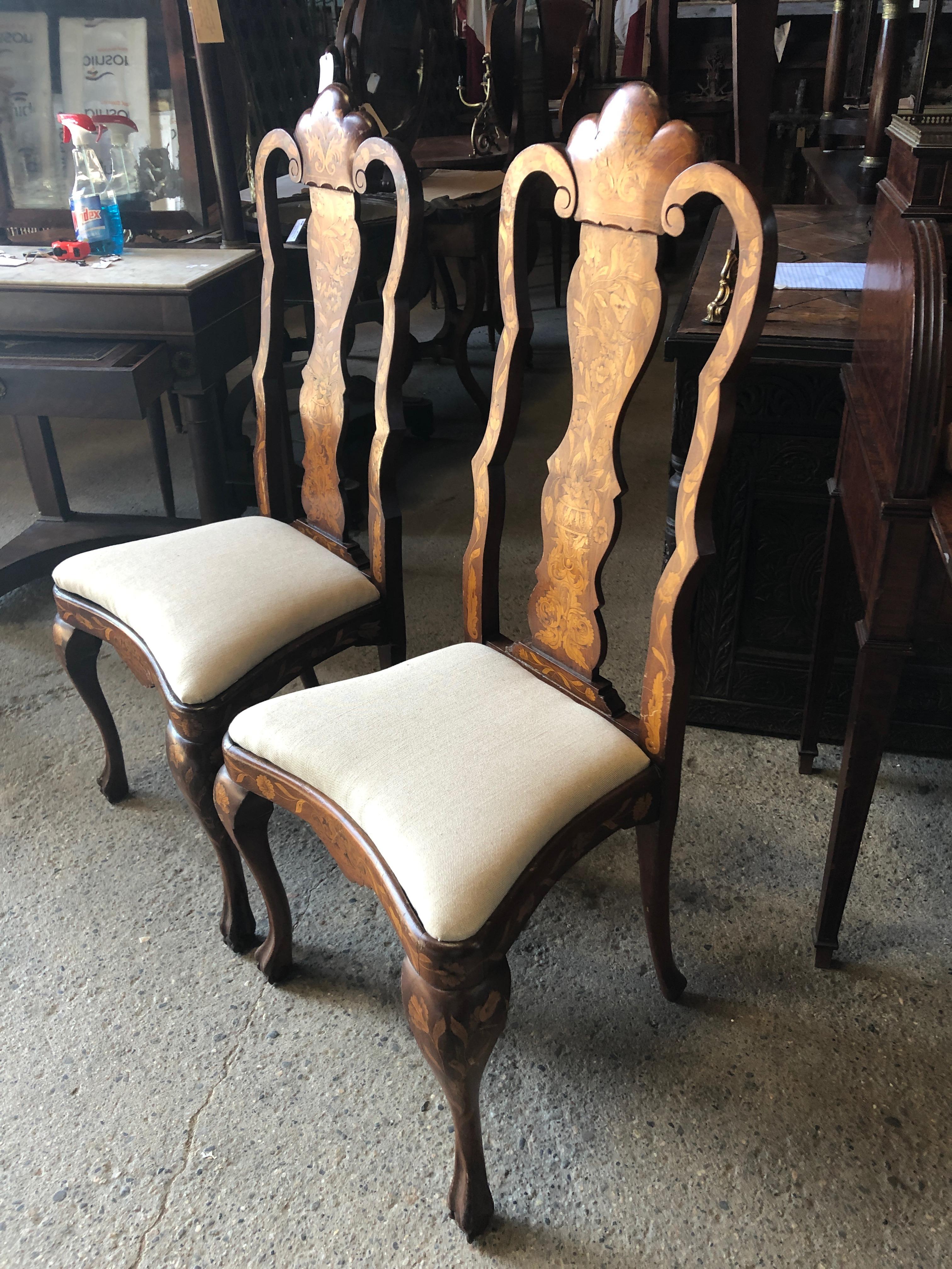 Set of 4 Remarkable Dutch Marquetry Dining Chairs 7