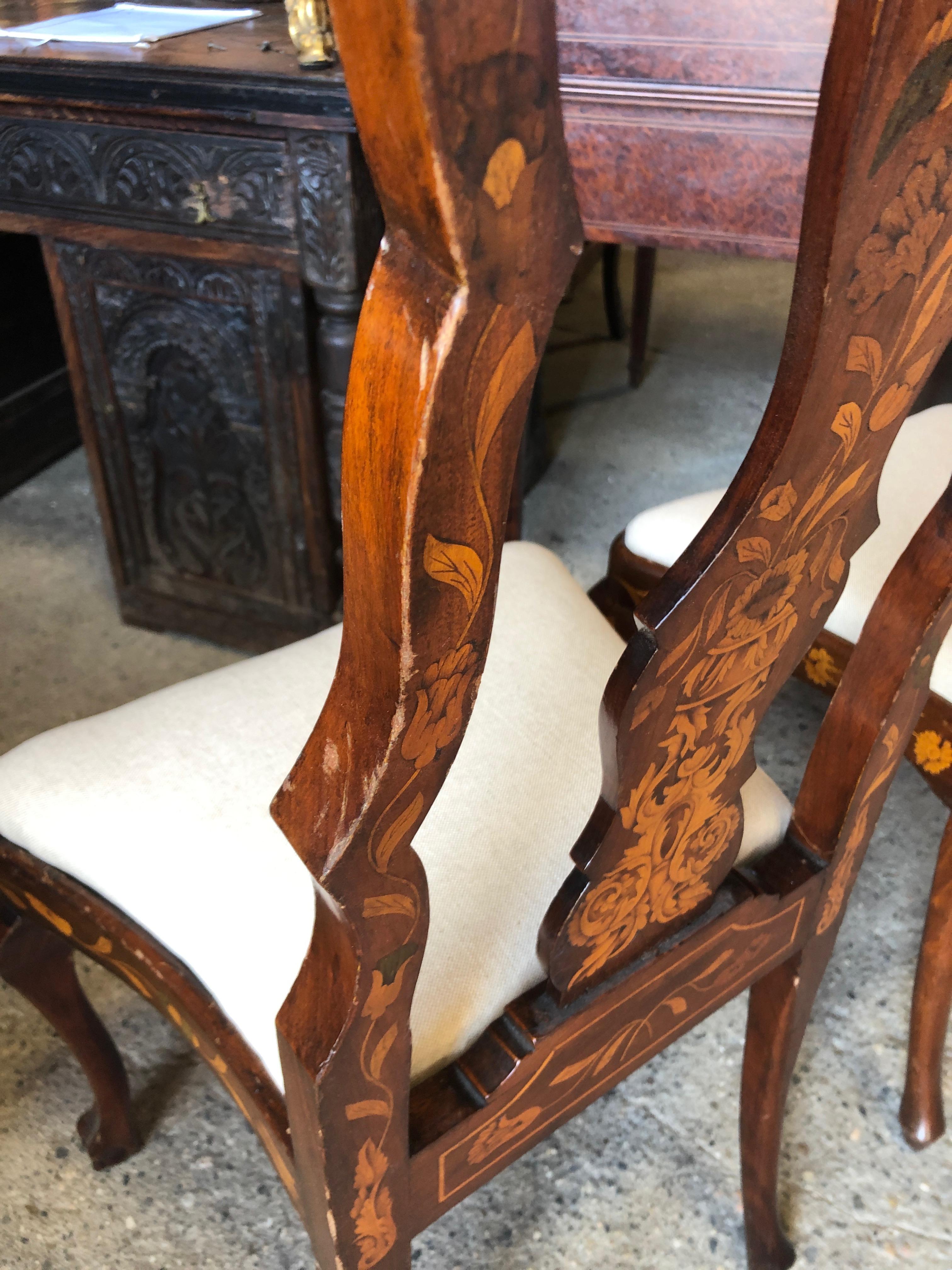 Set of 4 Remarkable Dutch Marquetry Dining Chairs 8