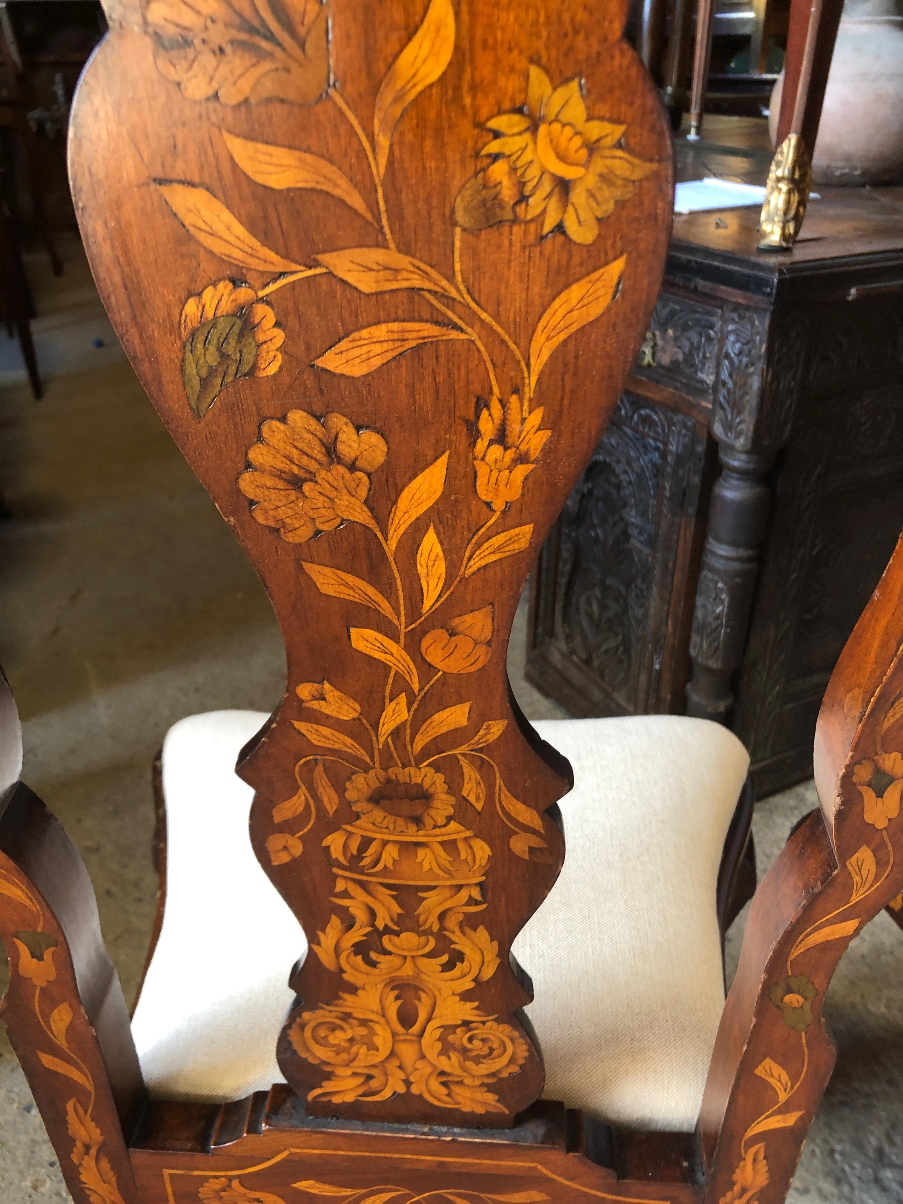Set of 4 Remarkable Dutch Marquetry Dining Chairs 9