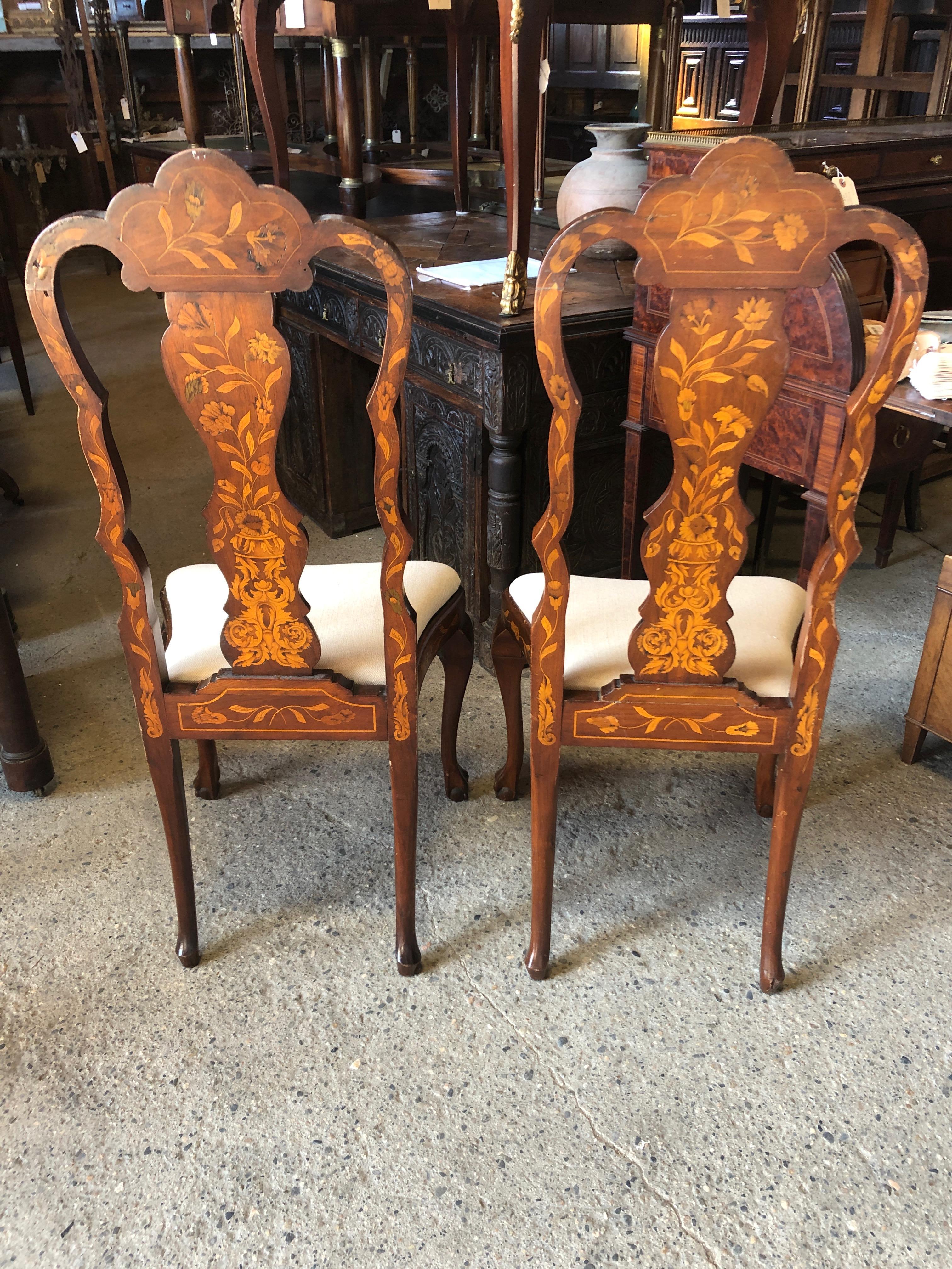Set of 4 Remarkable Dutch Marquetry Dining Chairs 10