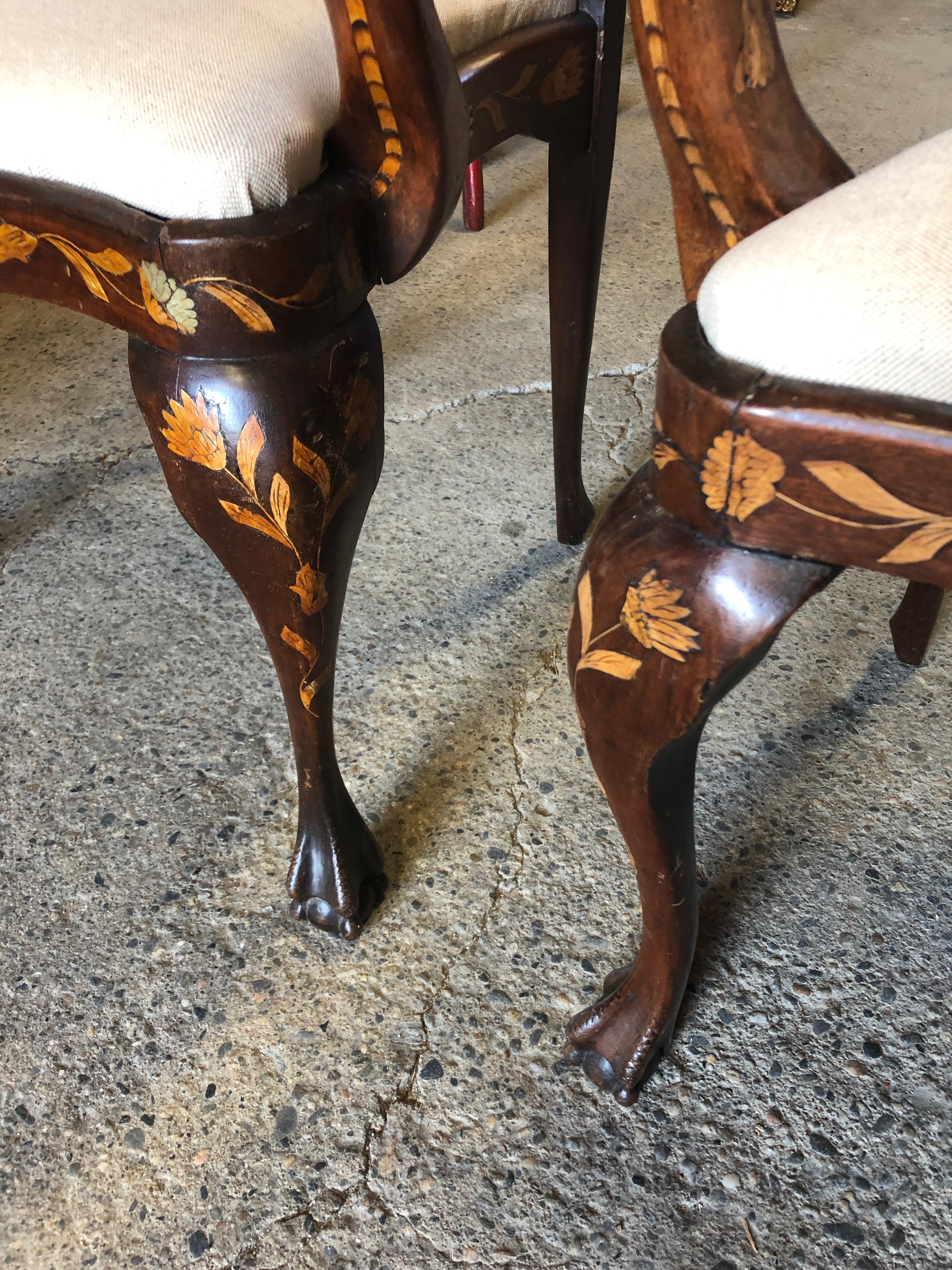 Set of 4 Remarkable Dutch Marquetry Dining Chairs In Excellent Condition In Hopewell, NJ