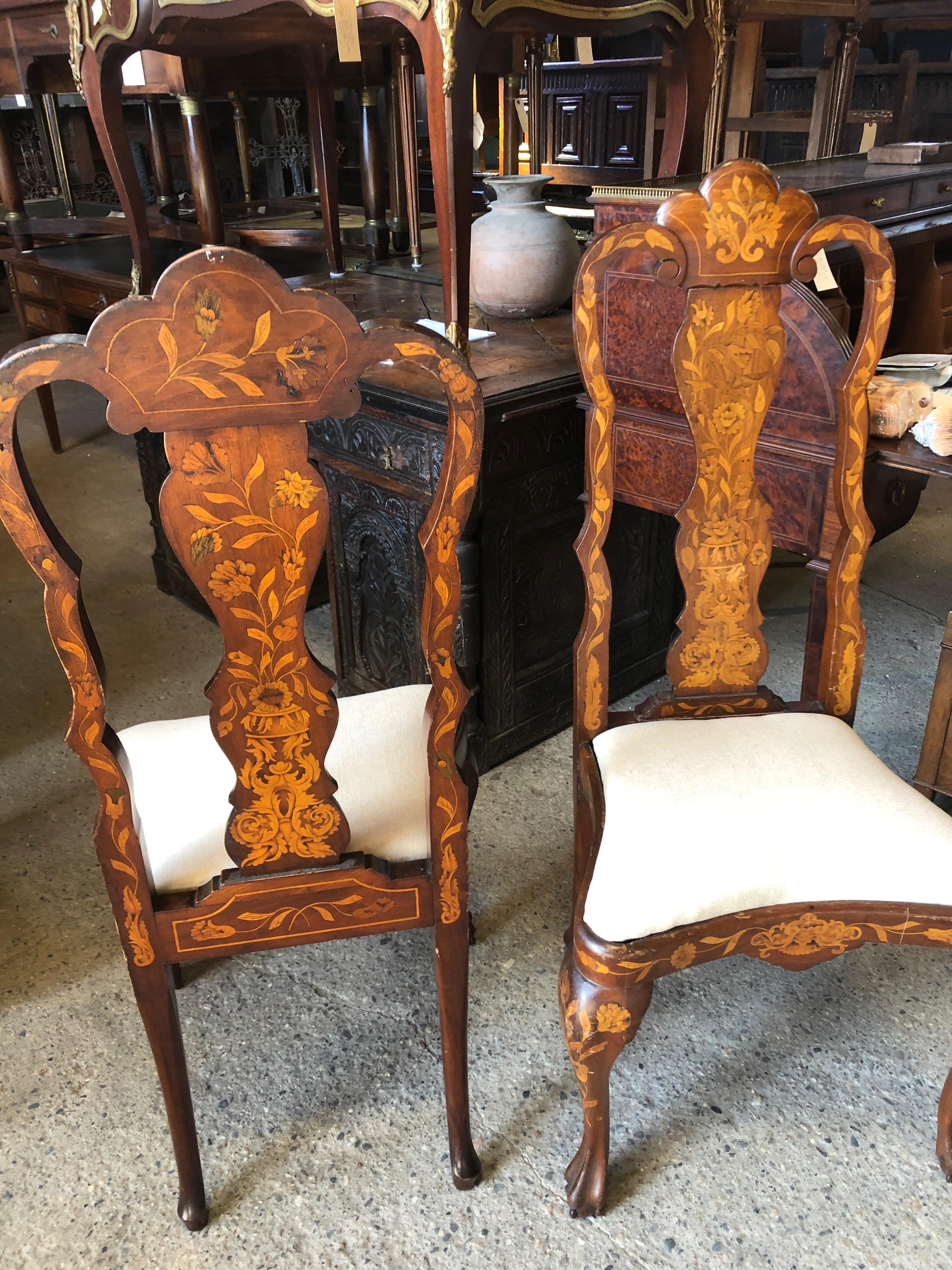 Set of 4 Remarkable Dutch Marquetry Dining Chairs 2