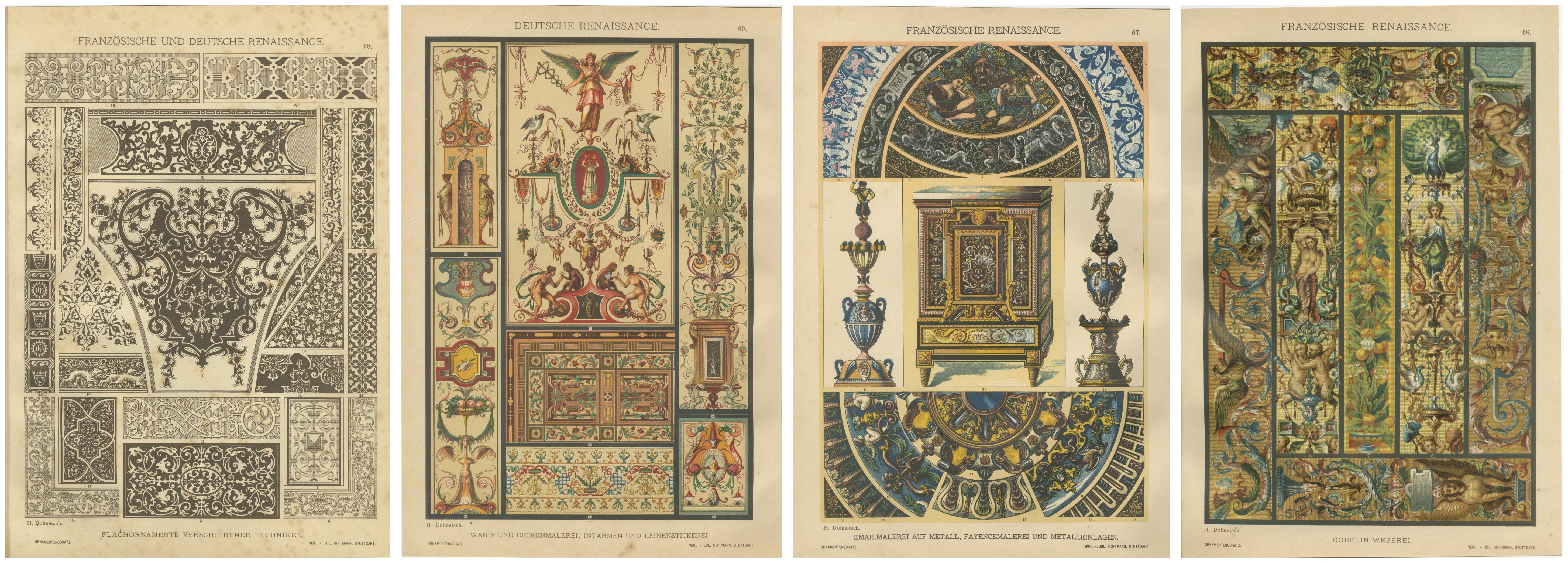 Set of 4 Renaissance Design Prints by H. Dolmetsch – Gobelins, Enamels and More For Sale 4