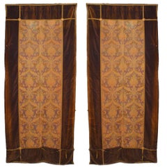 Set of 4 Renaissance Style Gold and Brown Brocade Velvet Drapes
