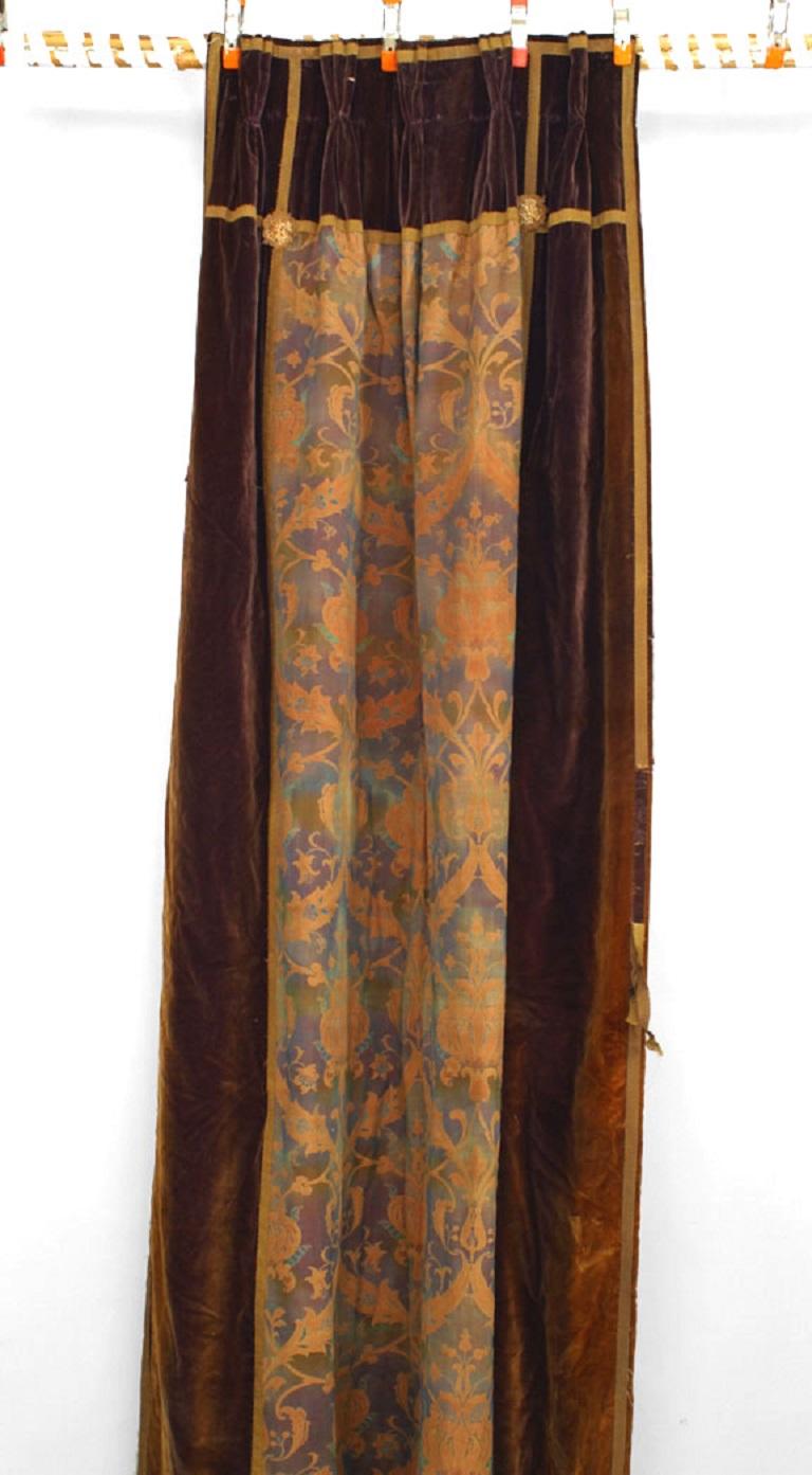 20th Century Set of 4 Renaissance Style Gold and Brown Brocade Velvet Drapes For Sale
