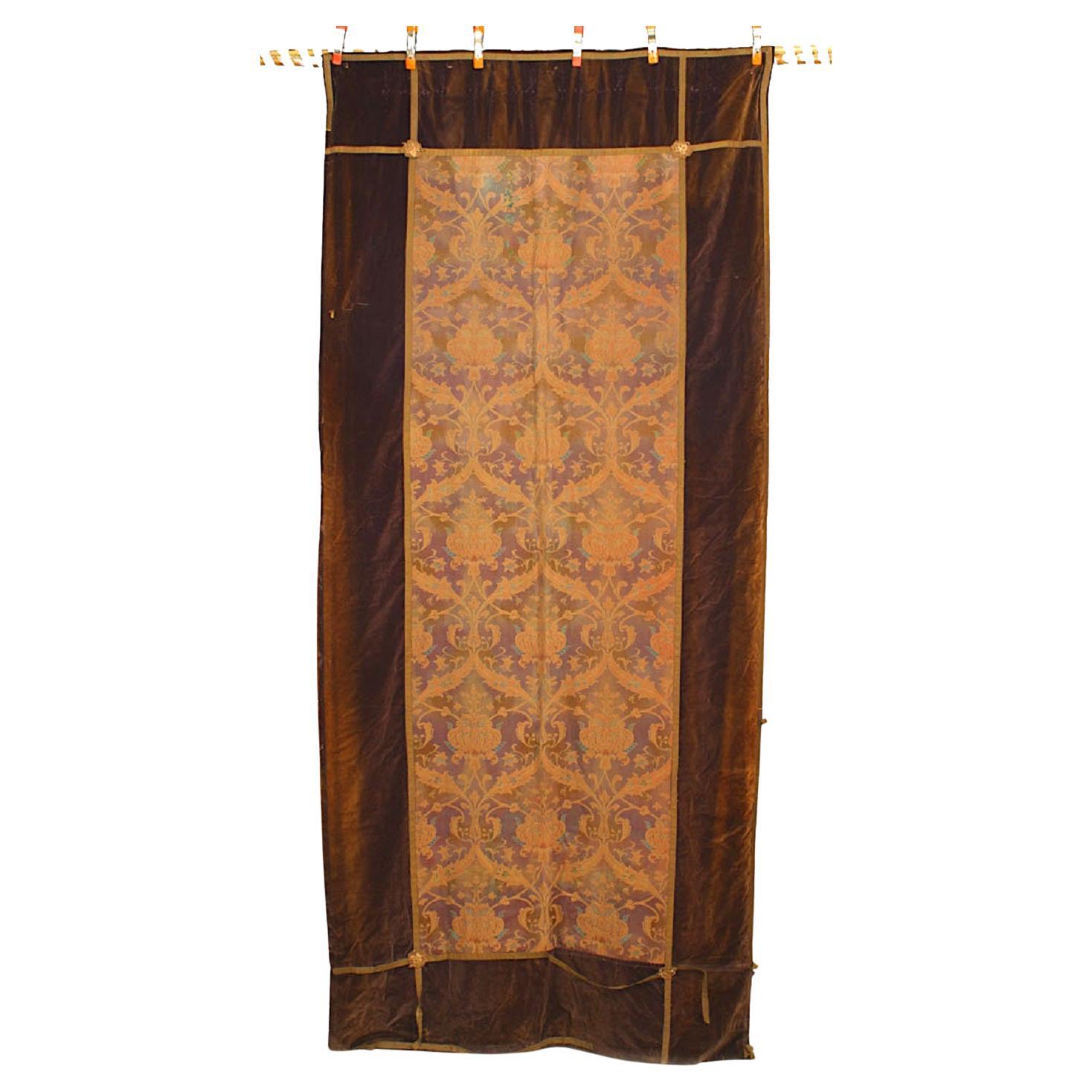 Set of 4 Renaissance Style Gold and Brown Brocade Velvet Drapes For Sale