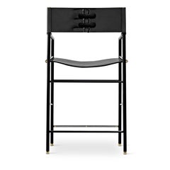 Set of 4 Contemporary Bar Stool w. Backrest Black Leather & Black Rubber Metal
