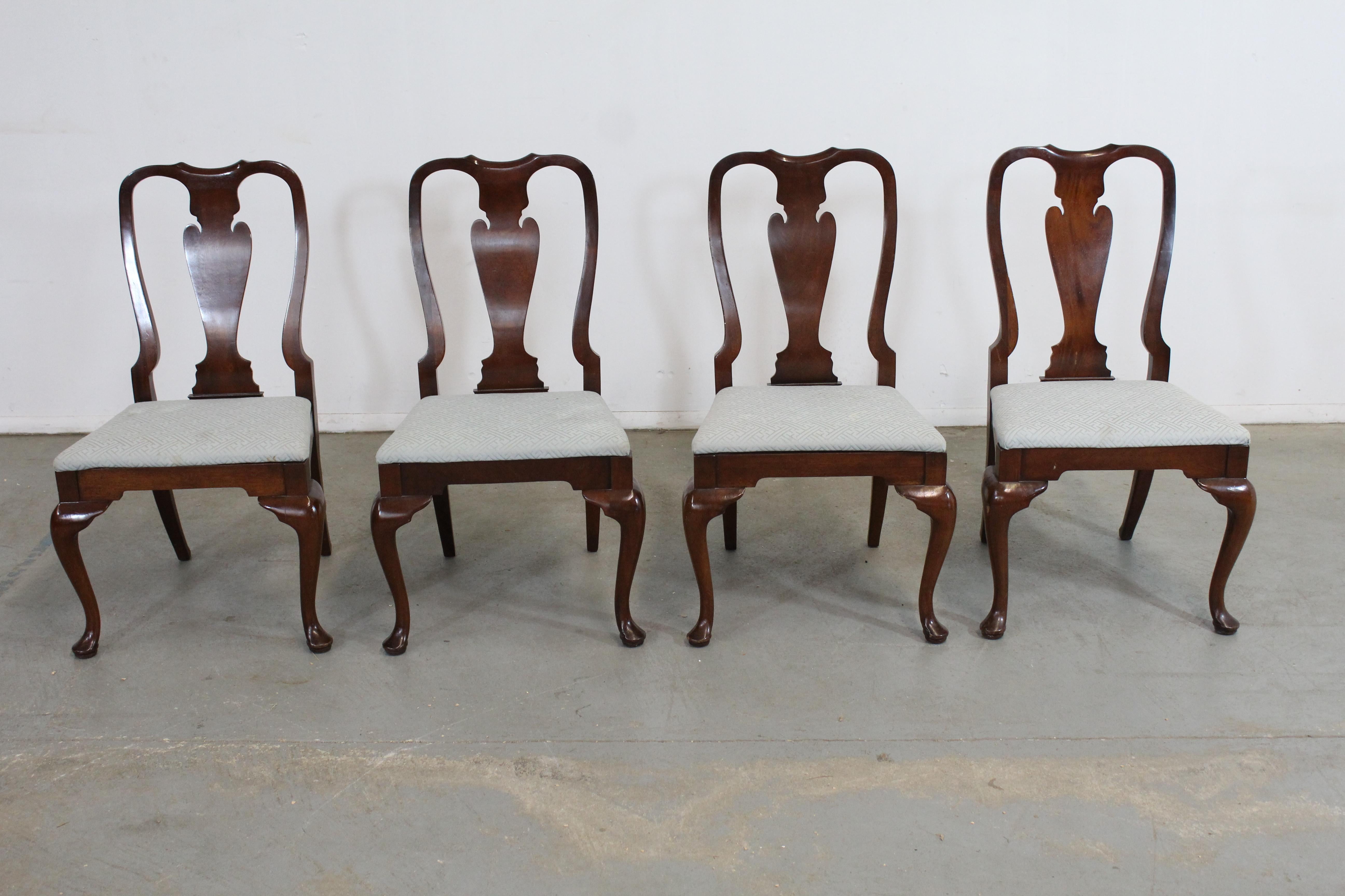 Set of 4 Reproduction Queen Anne Solid Mahogany Dining Side Chairs 8