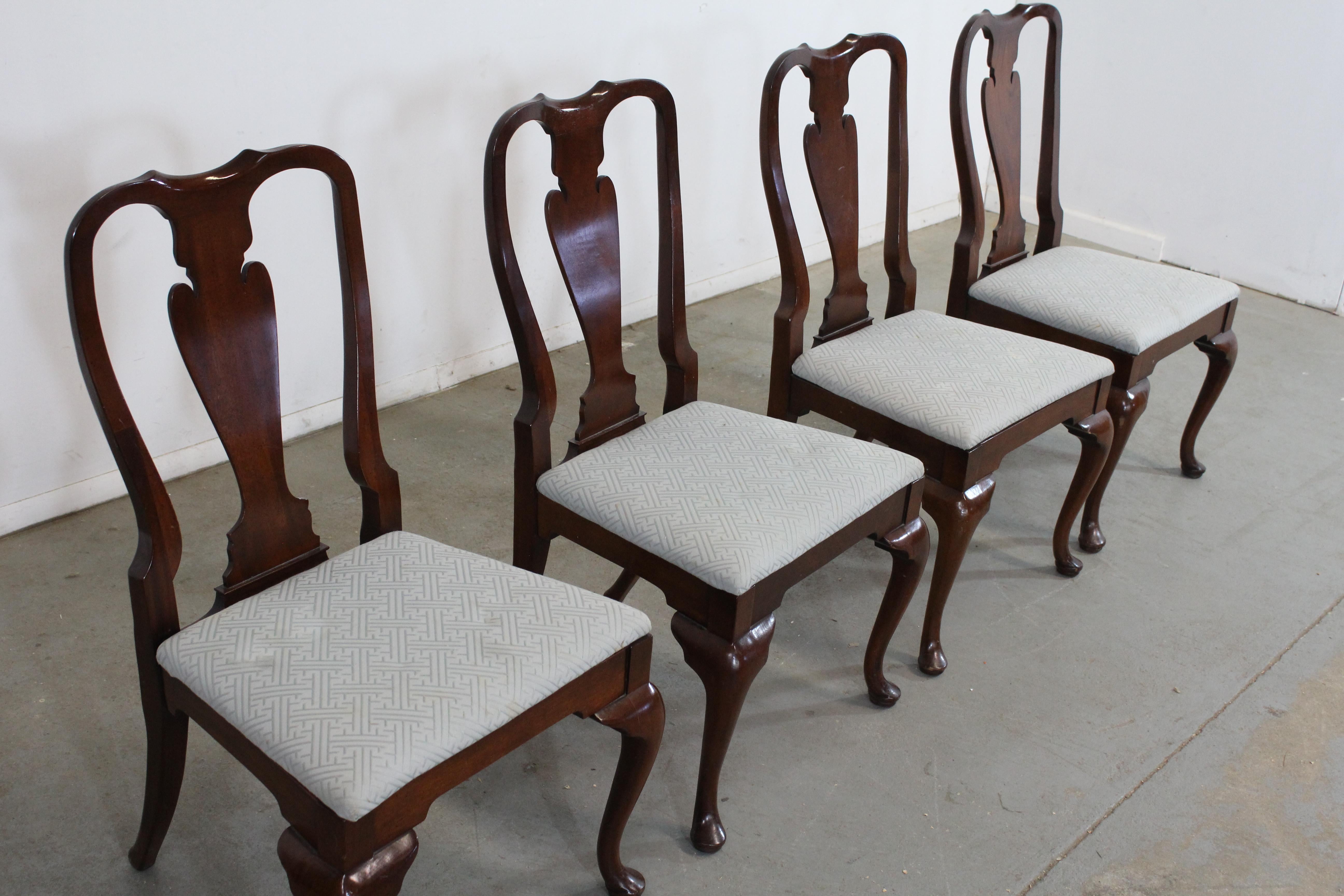 Set of 4 Reproduction Queen Anne Solid Mahogany Dining Side Chairs 9
