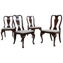 Set of 4 Reproduction Queen Anne Solid Mahogany Dining Side Chairs