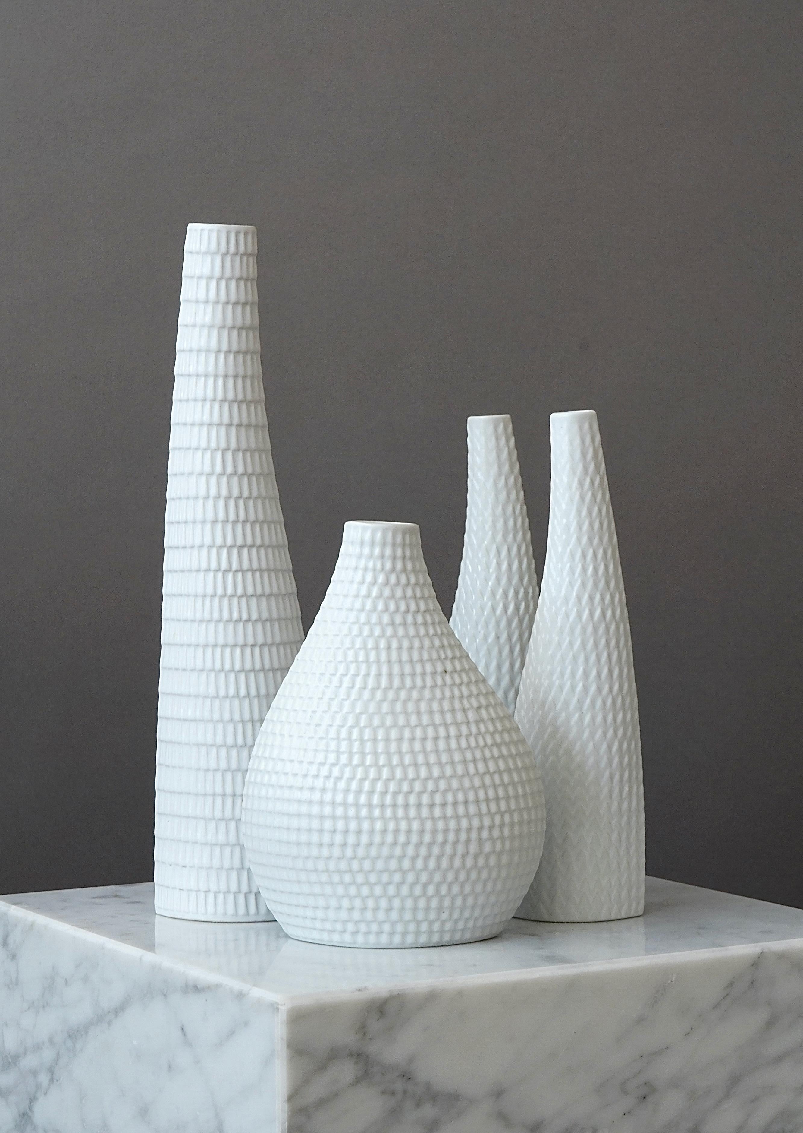 Scandinavian Modern Set of 4 'Reptil' Vases by Stig Lindberg for Gustavsberg Studio, Sweden, 1953