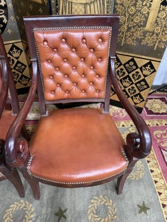 Set of 4 Restoration period armchairs in mahogany and leather