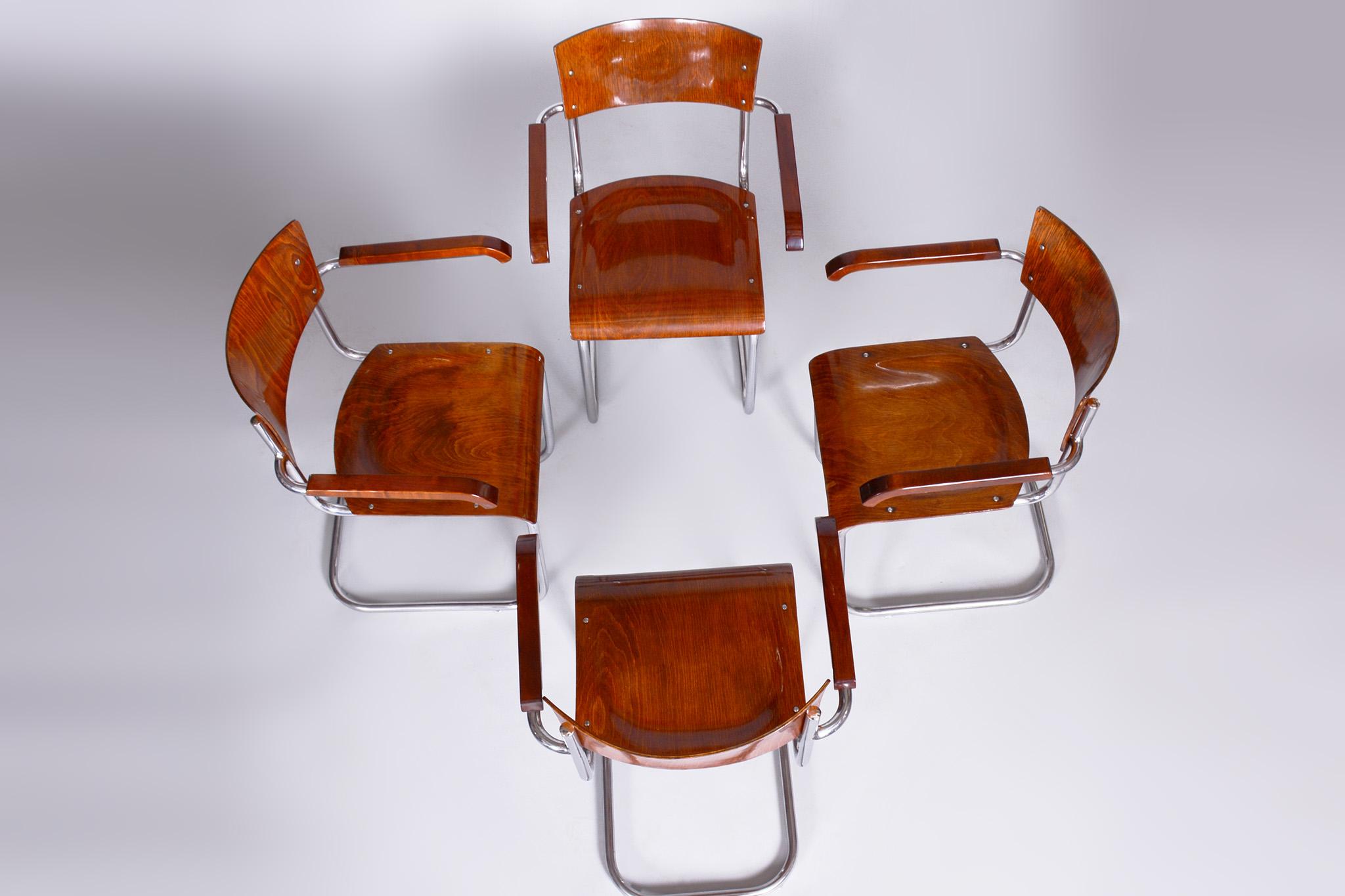 Set of 4 Restored Bauhaus Beech Armchairs Designed by Mart Stam, 1930s, Czechia For Sale 2