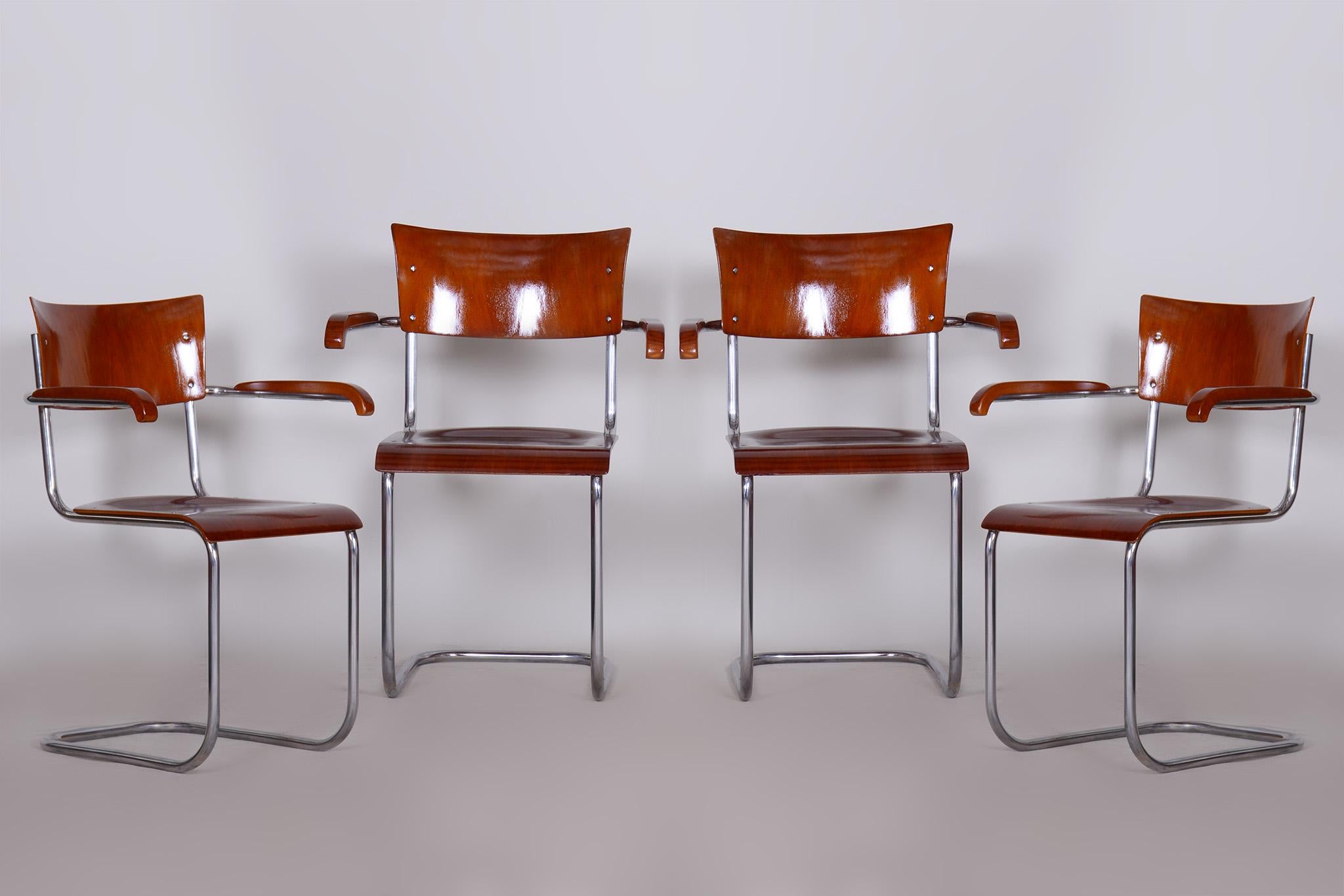 Set of 4 Restored Bauhaus Beech Plywood Armchairs by Mart Stam, 1930s, Germany For Sale 3