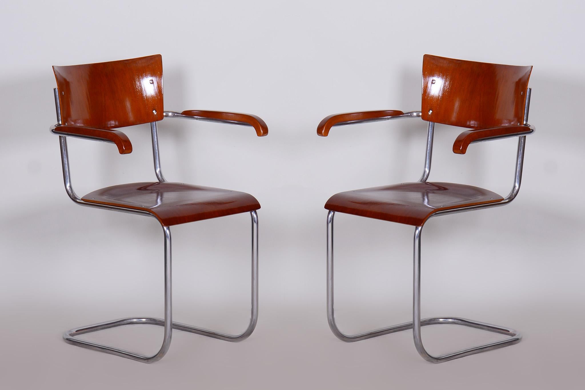 Satz von 4 restaurierten Bauhaus-Sesseln aus Buche und Sperrholz von Mart Stam, 1930er Jahre, Deutschland im Angebot 6