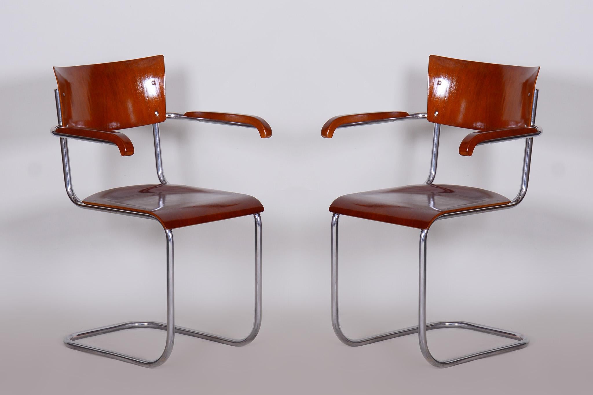 Juego de 4 sillones de madera contrachapada de haya Bauhaus restaurados de Mart Stam, años 30, Alemania en venta 5