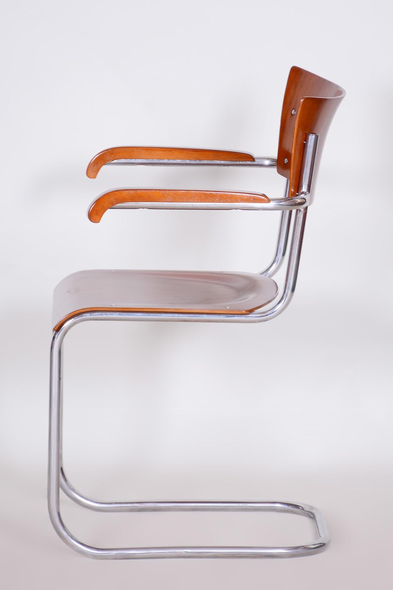Chrome Set of 4 Restored Bauhaus Beech Plywood Armchairs by Mart Stam, 1930s, Germany For Sale